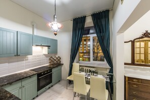 Apartment, 1 Bedroom | Private kitchen | Fridge, microwave, stovetop, electric kettle - Antique Art Apartment at Khreschatyk (Kyiv)