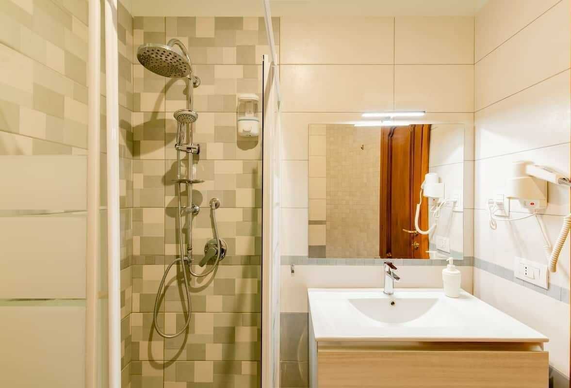 Shower, hair dryer, bidet, towels