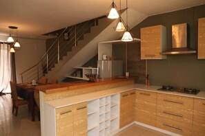 Family House, 3 Bedrooms (1) | Private kitchen | Full-sized fridge, microwave, stovetop, electric kettle - Isola Bella Luxury Villa (La Gaulette)