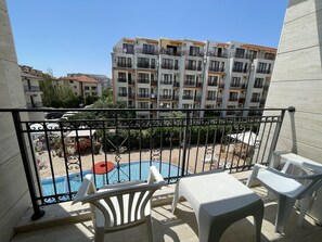 Family Studio, Pool View | Balcony view