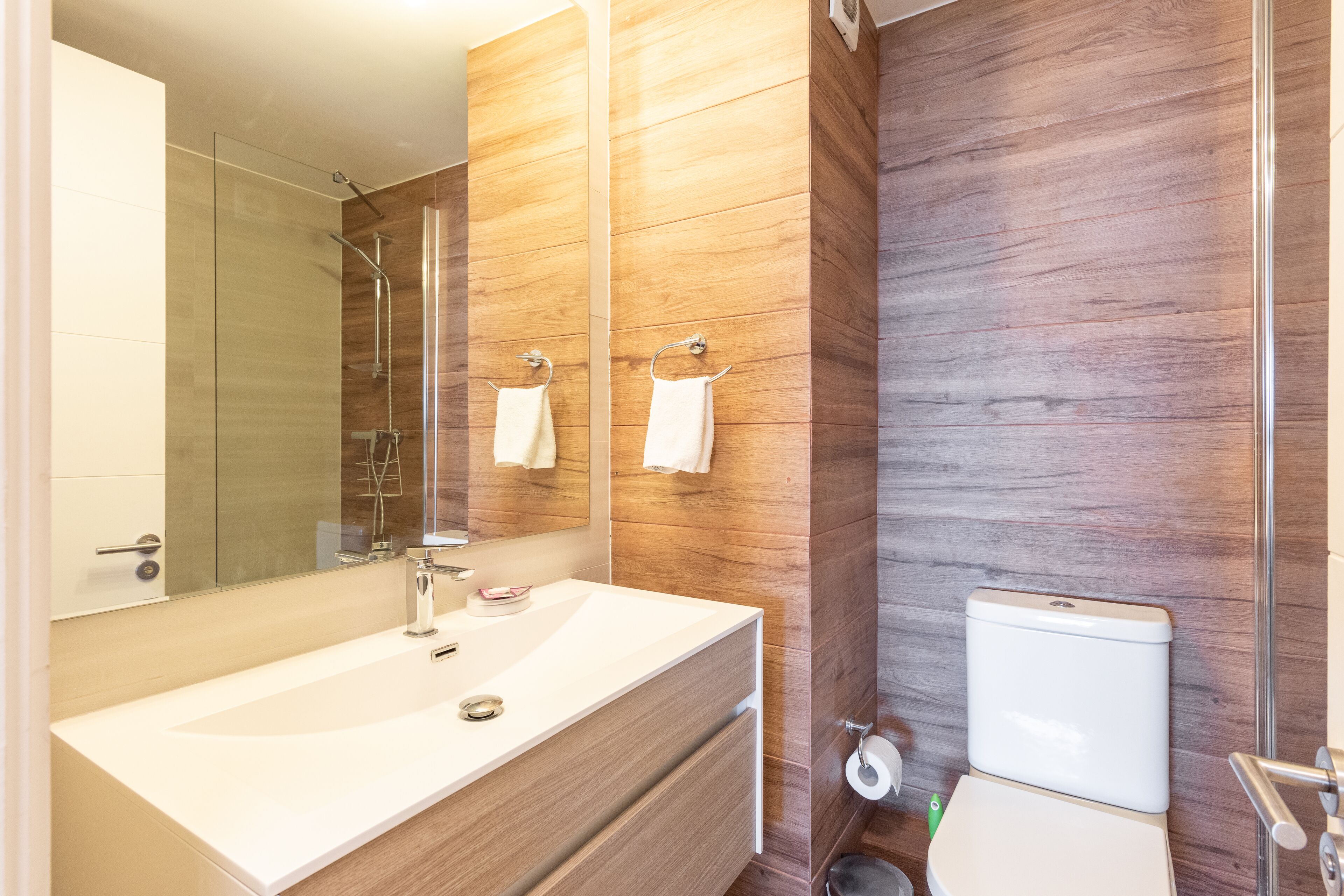 Standard Apartment | Bathroom | Shower, rainfall showerhead, hair dryer, towels