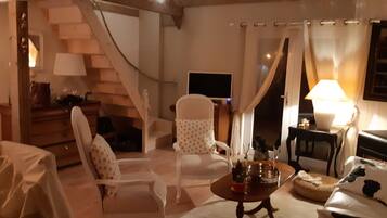 TV, DVD player, books, music library