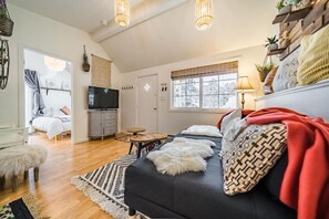 1 bedroom, desk, iron/ironing board, travel cot