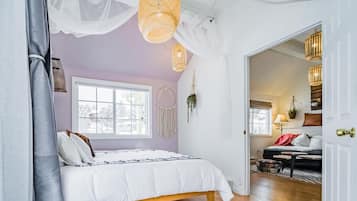 1 bedroom, desk, iron/ironing board, travel cot