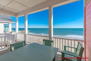 Outdoor dining - Anchors Away - Stunning 5BR Oceanfront Home - Elevator, Comm. Pool (Surf City)