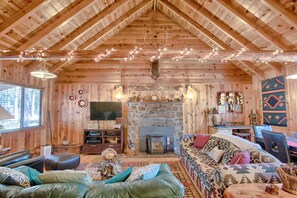 TV, fireplace, DVD player, books