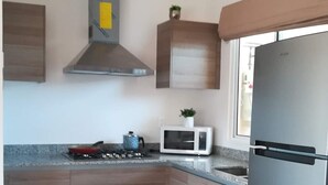 Apartment | Private kitchen | Coffee/tea maker, full-size fridge, microwave, stovetop - Catania Auto (Cancun)