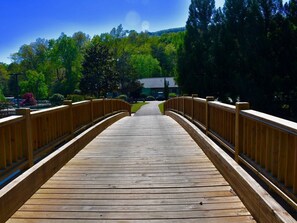 Cross a tranquil bridge to access our hotel.