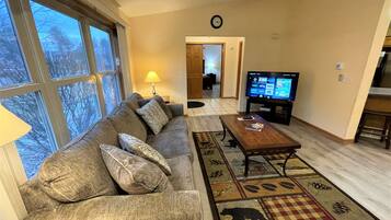 TV, fireplace, foosball