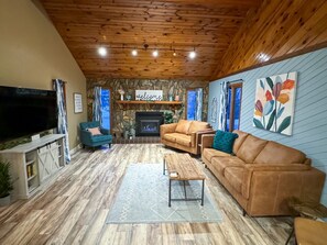 Smart TV, fireplace, video games, books
