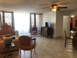 Flat-screen TV, DVD player
