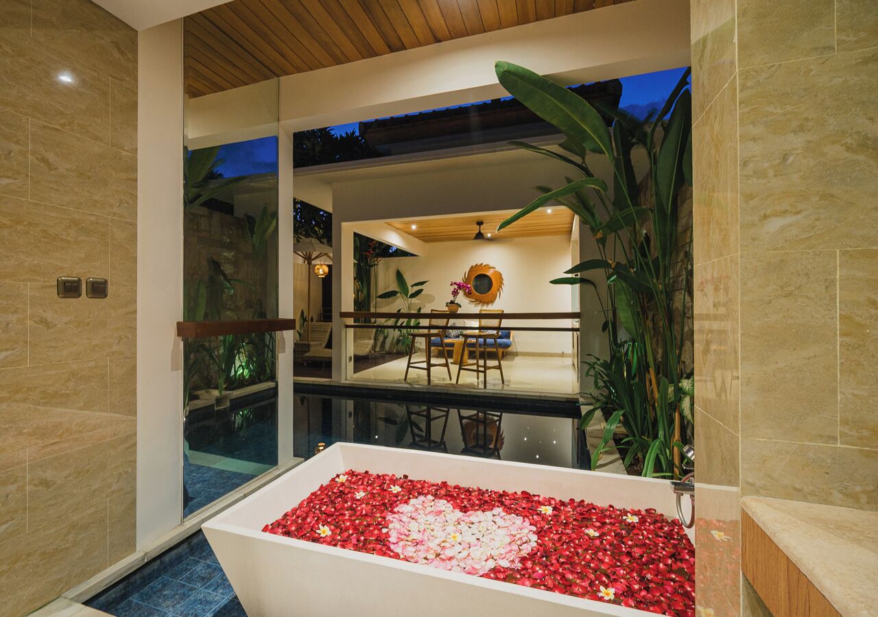 Villa, 1 Bedroom, Private Pool | Bathroom | Separate tub and shower, slippers, towels, soap