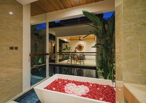 Villa, 1 Bedroom, Private Pool | Bathroom | Separate tub and shower, slippers, towels, soap - The Mavila Sanur (Denpasar)