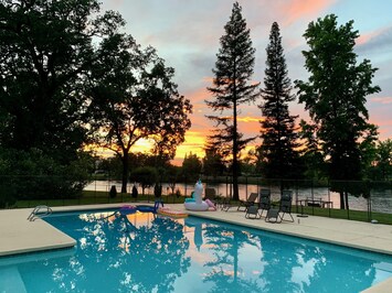 Executive Pool is over 40' long & 8' deep. Salt system won't dry out your skin