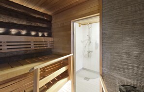 Shower, free toiletries, towels