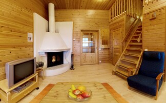 Estudio, sauna, vistas parciales al lago (35 m2) | Zona de estar | Una chimenea