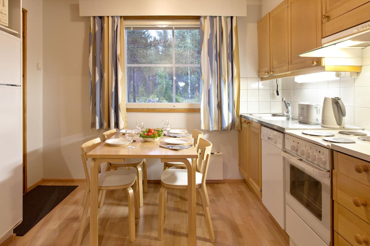 Full-sized fridge, microwave, oven, stovetop