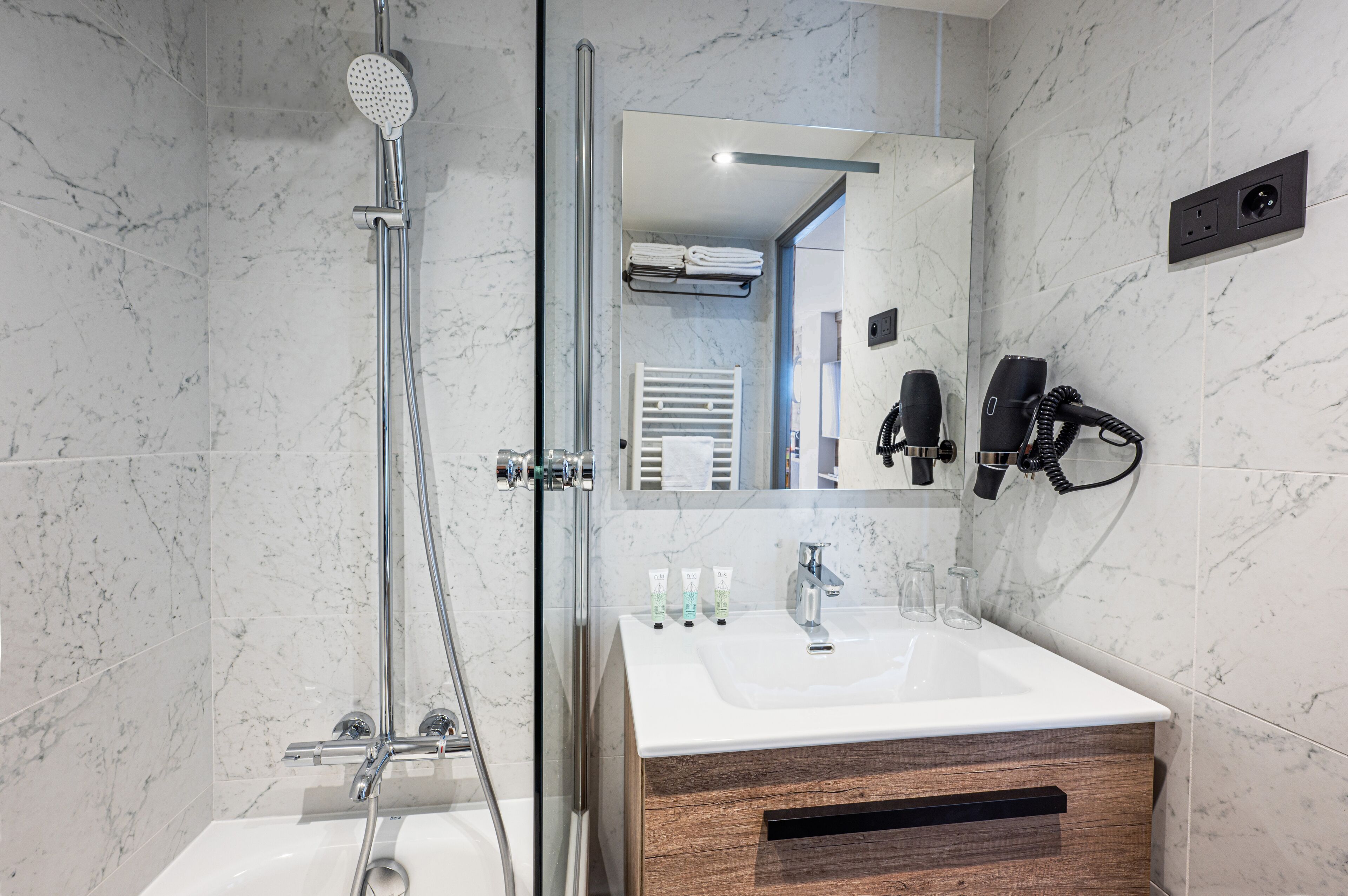 free toiletries, hair dryer, bathrobes, slippers