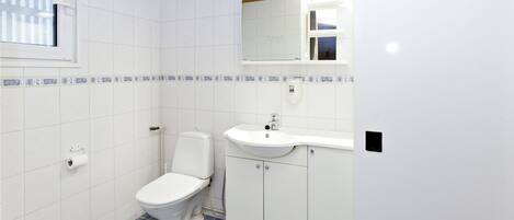Une salle de bain avec des toilettes, un lavabo et un miroir.