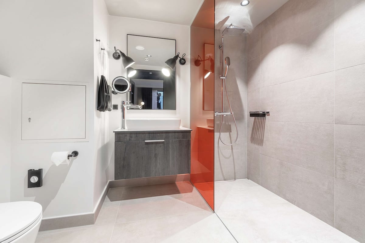 eco-friendly toiletries, hair dryer, towels, soap