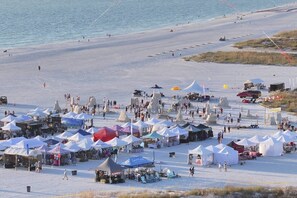 On the beach, beach towels, motor boating