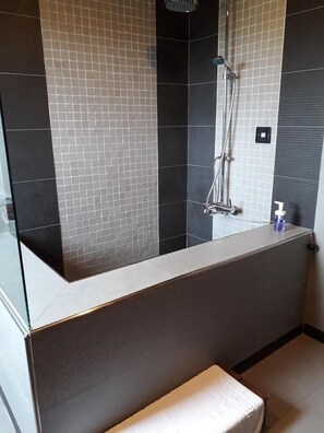 Habitación doble (204) | Baño | Ducha, artículos de higiene personal gratuitos y secador de pelo