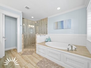 Bathtub, hair dryer - Sea Salt - Ocean front luxury beach home with private pool - sleeps up to 12! (St. Augustine Beach)