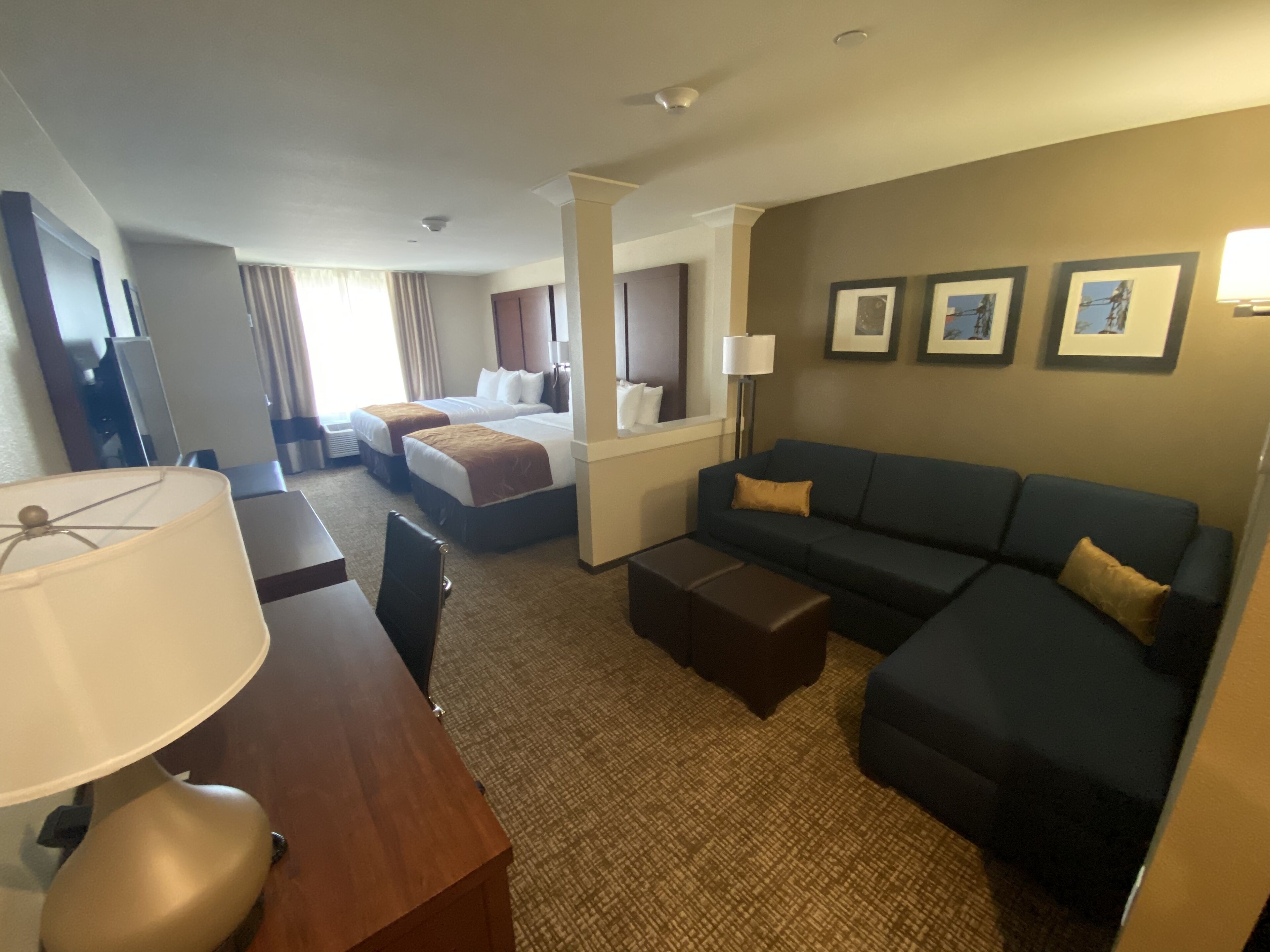 suite, multiple beds, non smoking | desk, laptop workspace, blackout curtains, iron/ironing board