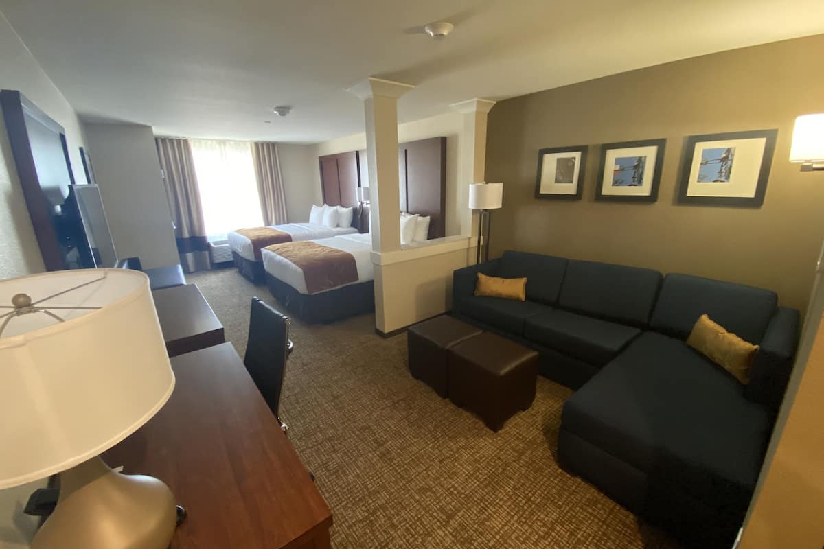 suite, multiple beds, non smoking | desk, laptop workspace, blackout curtains, iron/ironing board