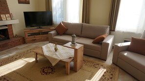 Smart-TV, Kamin, DVD-Player, Bücher