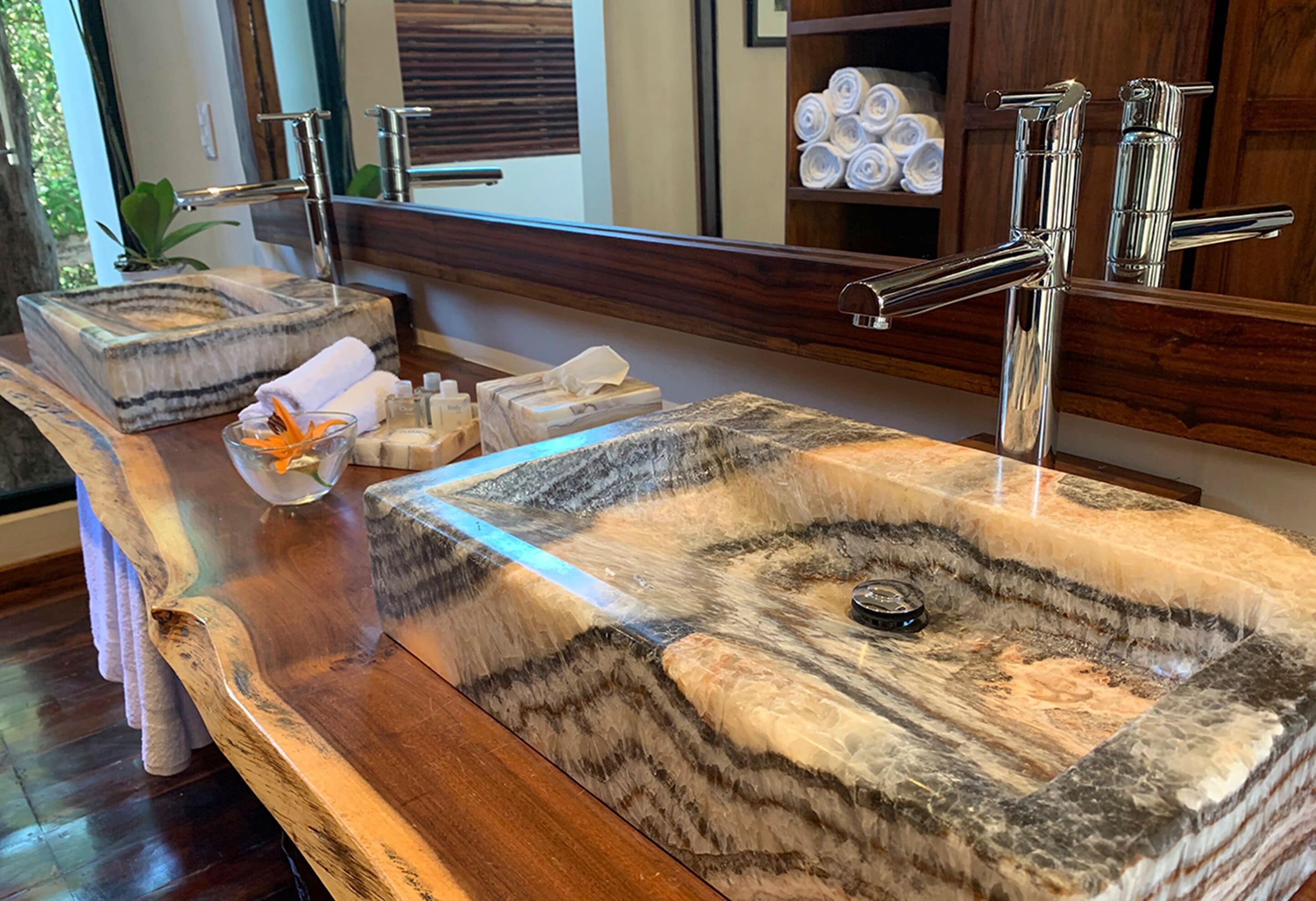 junior studio | bathroom | shower, rainfall showerhead, designer toiletries, hair dryer