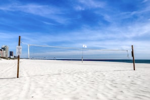 Guests can enjoy a game of beach volleyball on this resort's designated court.
