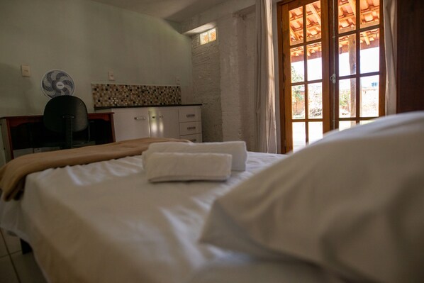 Desk, free WiFi, bed sheets