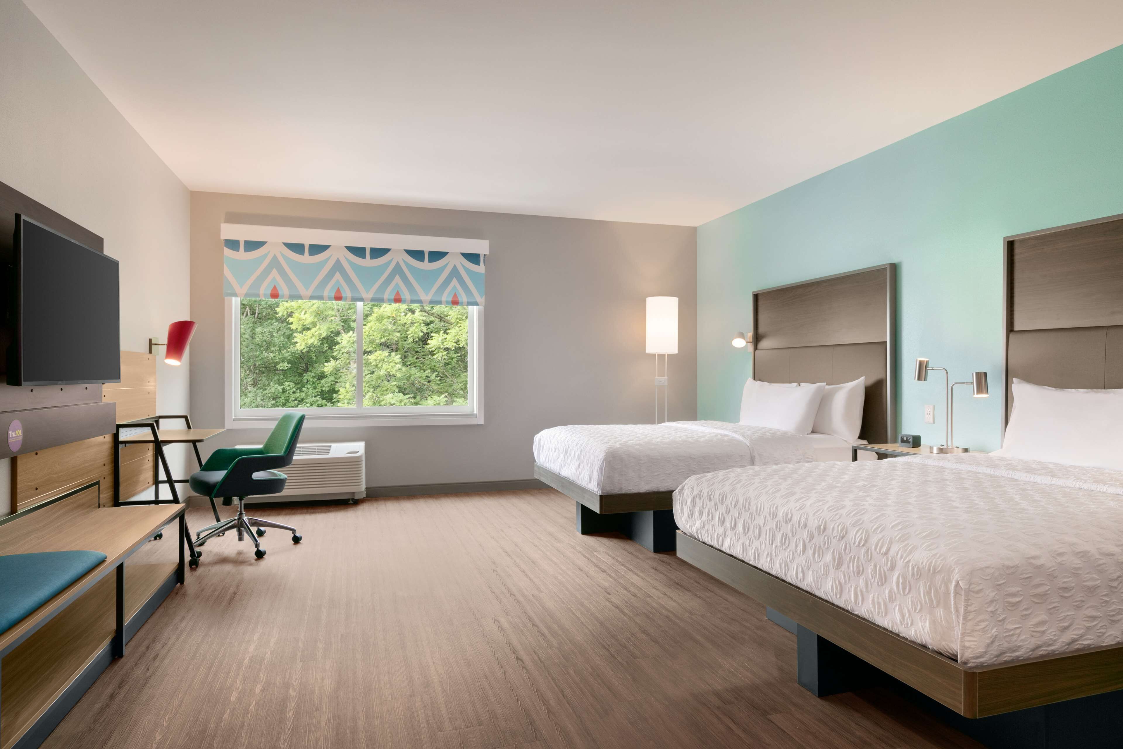 Individually decorated, individually furnished, desk, laptop workspace