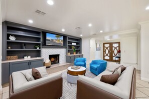 TV, fireplace, table tennis