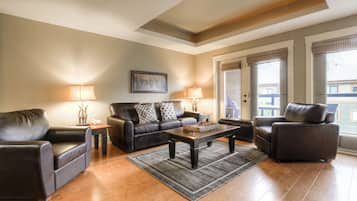 TV, caminetto, libri