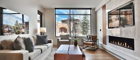 Televisión y chimenea