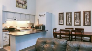 Condo, Multiple Beds, Fireplace, River View | Private kitchen - Fawn Valley Inn: 210 (Estes Park)