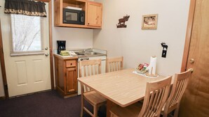 Apartment, 1 Queen Bed with Sofa bed, Fireplace | Private kitchen | Coffee/tea maker, microwave, stovetop, paper towels - Lazy R Cottages: 7B (Estes Park)