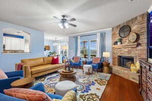 Smart TV, fireplace, offices, printers