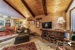 Televisie, een open haard en een dvd-speler