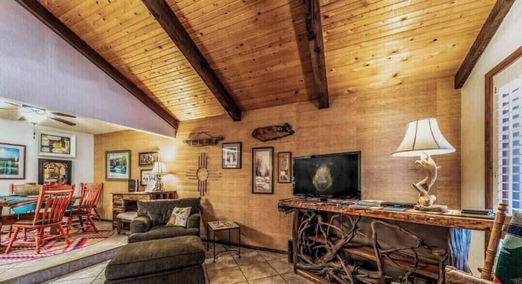 Televisión, chimenea y reproductor de DVD 