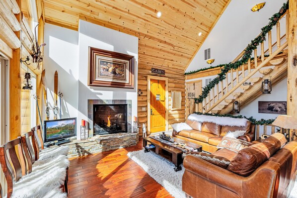 Una televisión, una chimenea