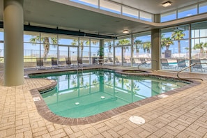 Indoor pool, a heated pool - Beachfront property with Gulf-view balcony, outdoor pool & hot tub - near shops (Orange Beach)
