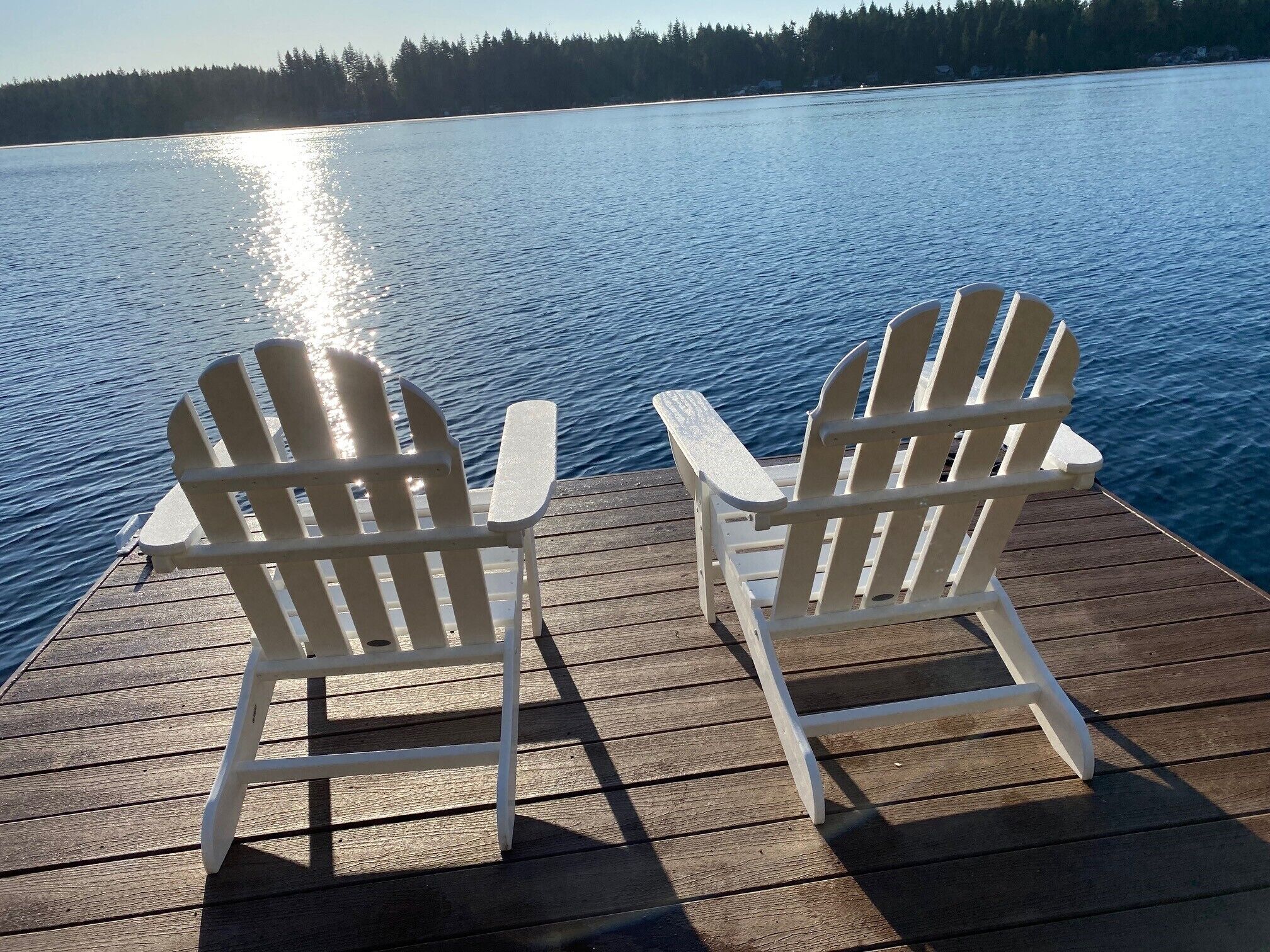 Polywood Adirondack chairs on dock