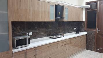 Fridge, microwave, electric kettle