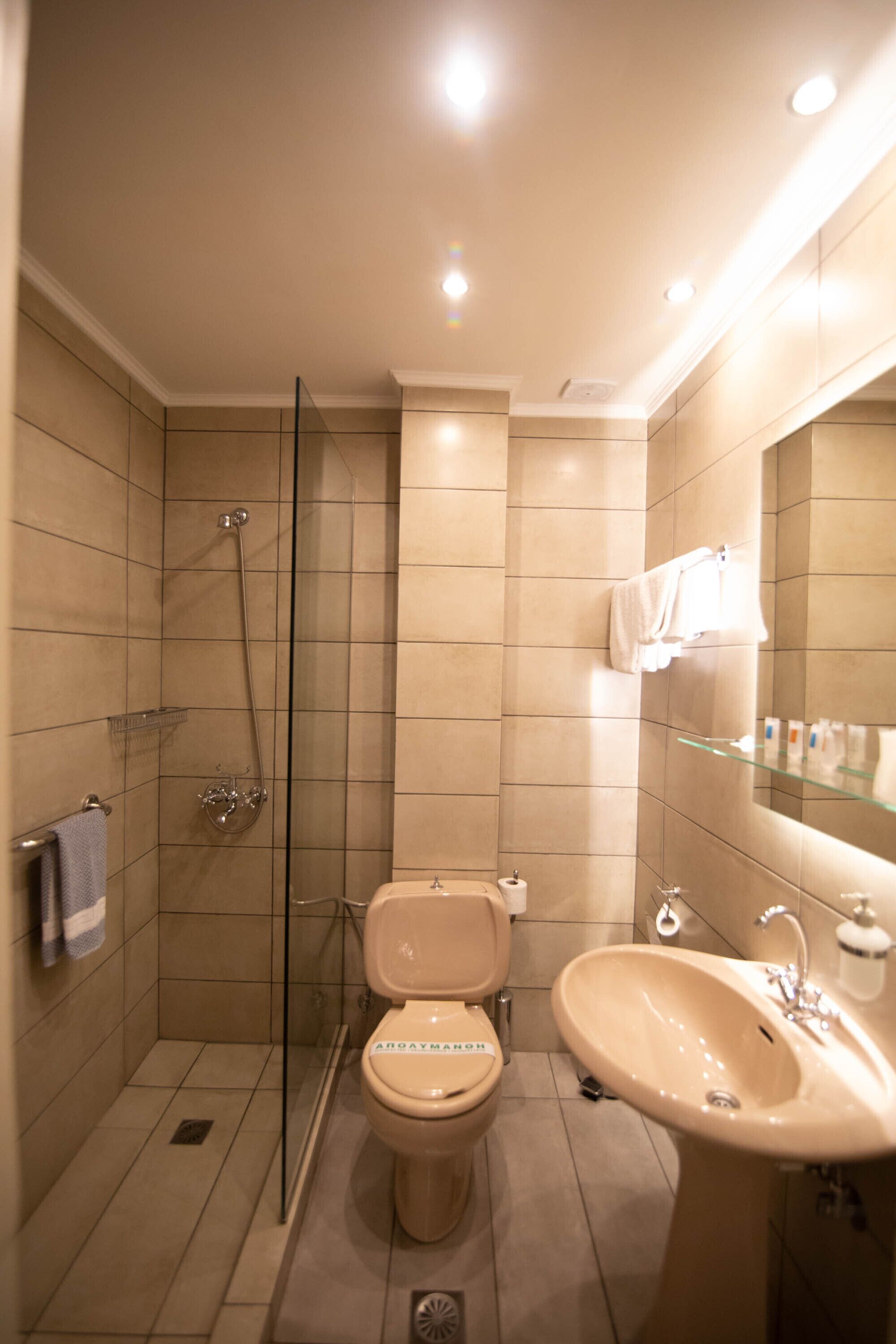 deep-soaking bathtub, free toiletries, hair dryer, slippers