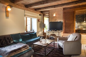 Televisor, llar de foc, llibres i oficines 