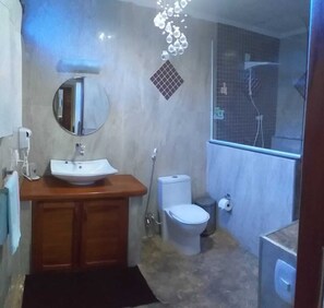 Deluxe Room | Bathroom | Shower, rainfall showerhead, free toiletries, hair dryer