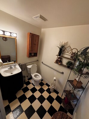 Combined shower/bathtub, hair dryer, towels, soap - Nostalgic Retro Rectory Ranch House (Burlington)